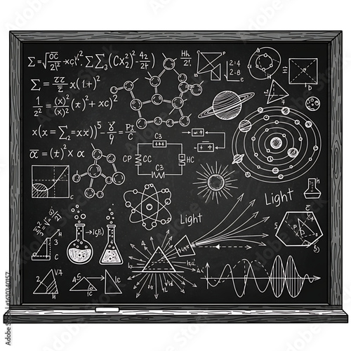Science Blackboard: Physics, Chemistry, Astronomy, and Mathematics Illustration