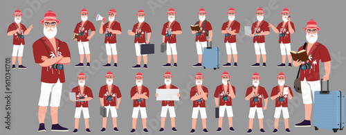 Traveler character model sheet, Character poses, expressions, Walk cycle, Run cycle animated character sequences.