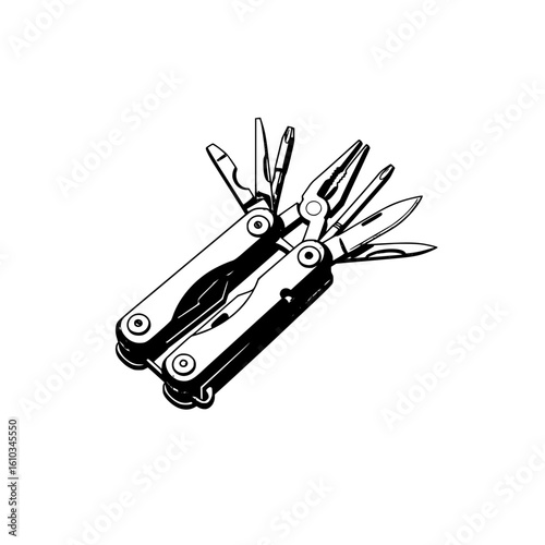 Multifunctional Pocket Tool with Knives, Screwdrivers, and Pliers in Folded Layout