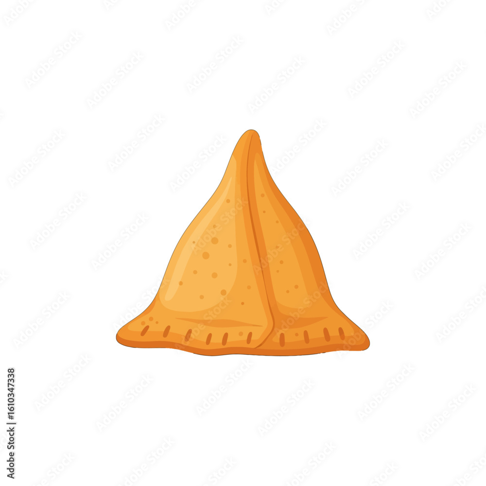 Fototapeta premium Illustration of a golden-brown, triangular samosa pastry with visible texture and detailed edges.