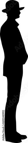 Gentleman standing pose with fedora hat silhouette