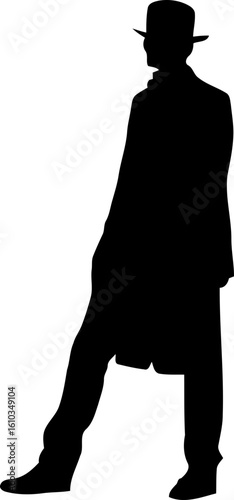 Gentleman standing pose with fedora hat silhouette