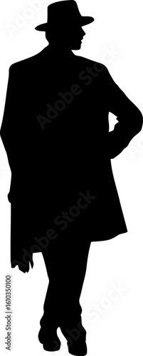 Gentleman standing pose with fedora hat silhouette
