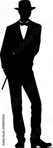 Gentleman standing pose with fedora hat silhouette