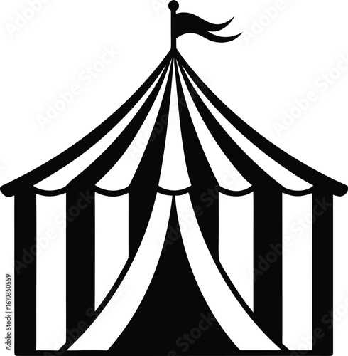A large circus tent with a bright flag 