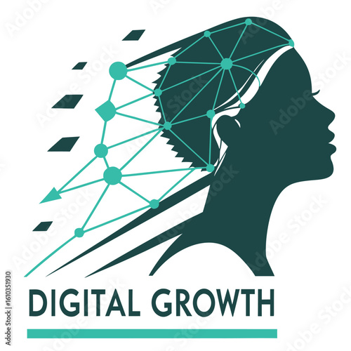 Abstract silhouette of a woman s head with digital network connections symbolizing growth and innovation