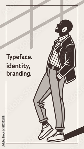 Modern graphic illustration of a stylish man embodying typeface identity and branding concepts