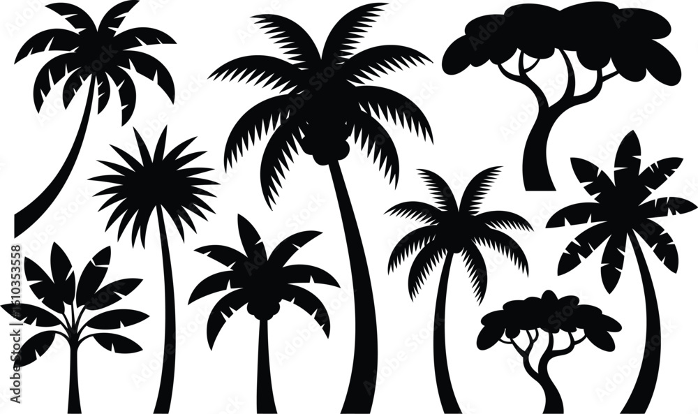 Fototapeta premium Tropical Trees Silhouettes palm trees black and white