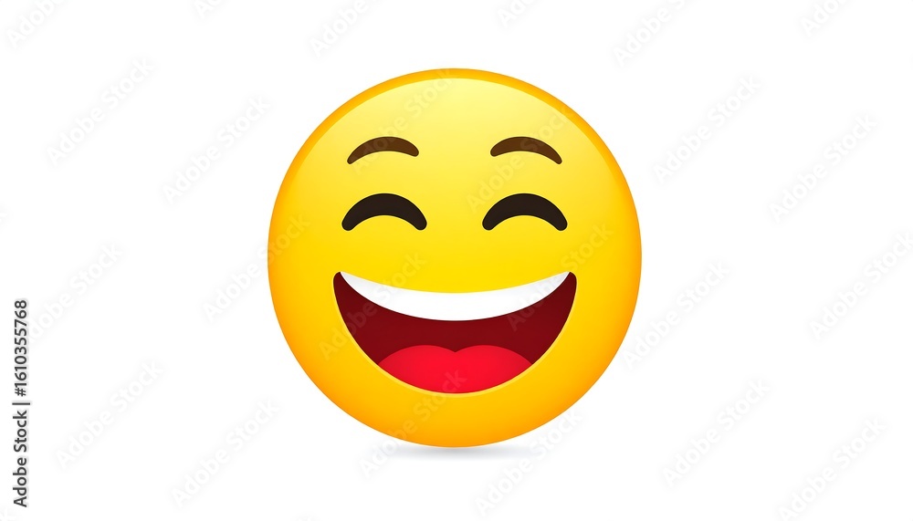 Fototapeta premium A bright yellow emoticon with a wide, joyful grin and closed eyes