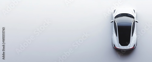 Sleek White Sports Car Overhead View on Minimalist Background with Smooth Gradation and Modern Aesthetic