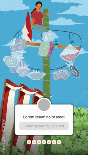 Illustration of greasy pole Climbing in Indonesian Culture