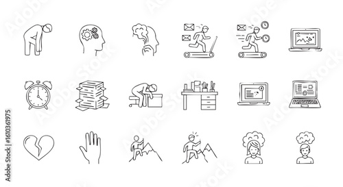 Exhausted stressed people and work objects exhaustion office