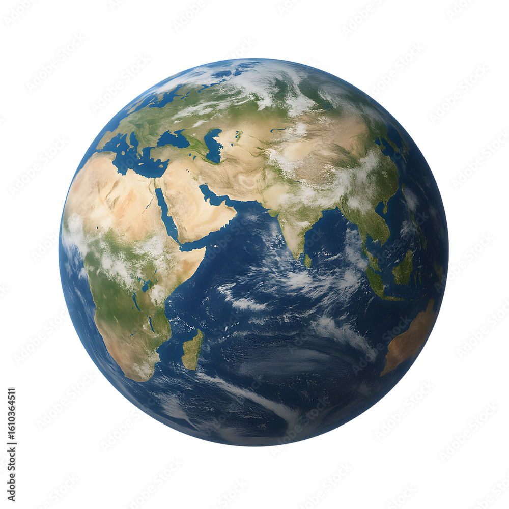 Fototapeta premium A stunning view of Earth showcasing Asia Africa Europe and surrounding oceans from space showing continents and cloud formations