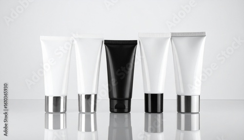 Elegant Makeup Cream Packaging Mockup Featuring Professional Jar and Tube Design in a Sleek Row Arrangement
