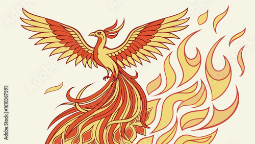 Phoenix bird rising from flames illustration mythical firebird rebirth concept art vector graphic design art