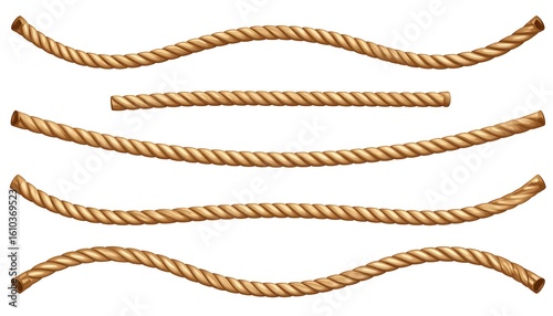 Detailed illustration featuring multiple ropes in varied shapes, isolated on white