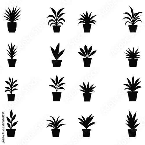 Potted plants collection houseplants silhouette
