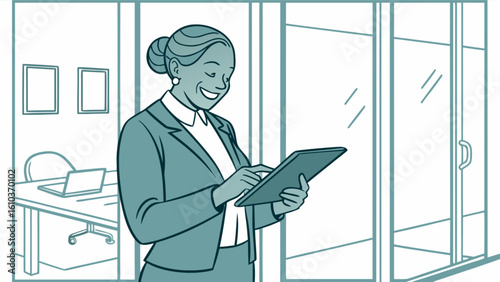 Businesswoman using tablet in office corporate professional woman working technology digital device at work