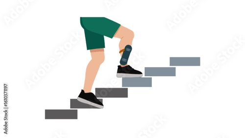 Person with prosthetic leg climbing stairs illustration for disability awareness and accessibility design