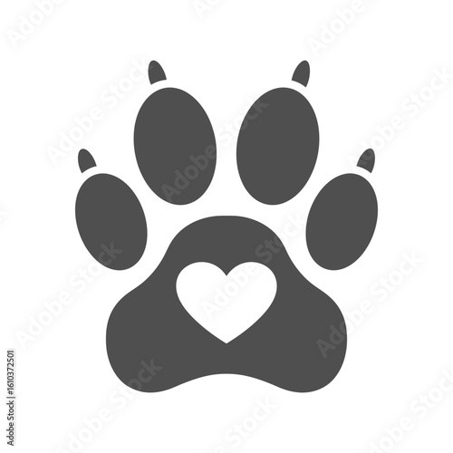 Dog Paw Print with Heart Icon, Pet Love and Animal Care Symbol Vector