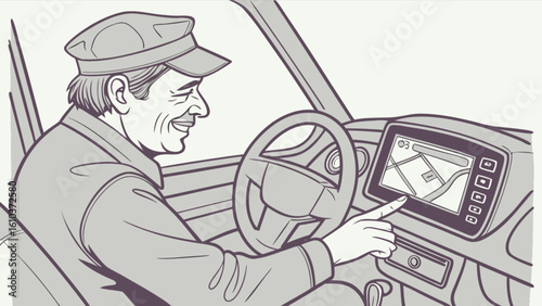 Man using car gps navigation system for travel and directions driving auto vehicle transport technology