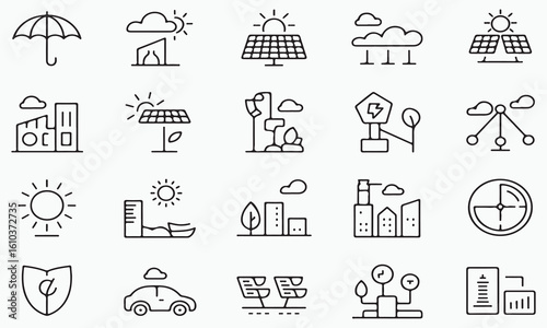 Eco friendly technology and city icons umbrella cloud