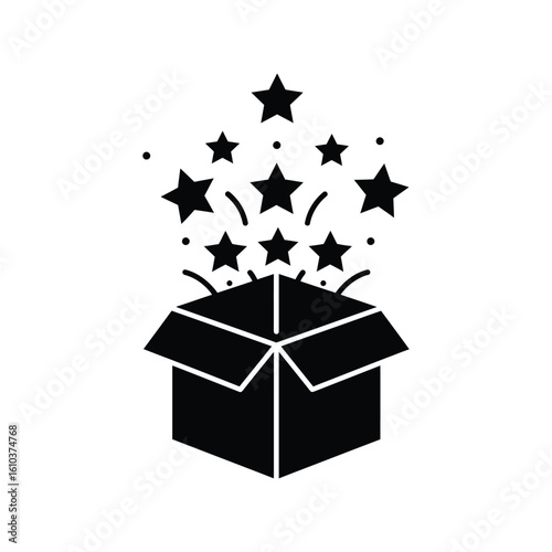 Open gift box with stars: surprise, reward, prize, special offer vector