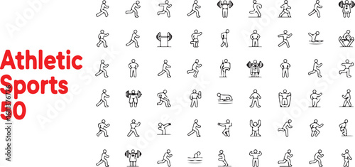 Athletic sports and exercise line icon set for fitness and active lifestyle concepts.eps