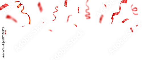 Red party ribbon and confetti isolated for holiday design.