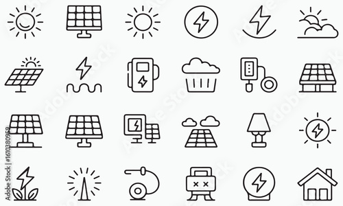 Solar energy icons renewable power symbols solar panel