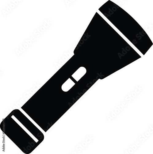 Simple black flashlight graphic on a white background, indicating functionality and brightness
