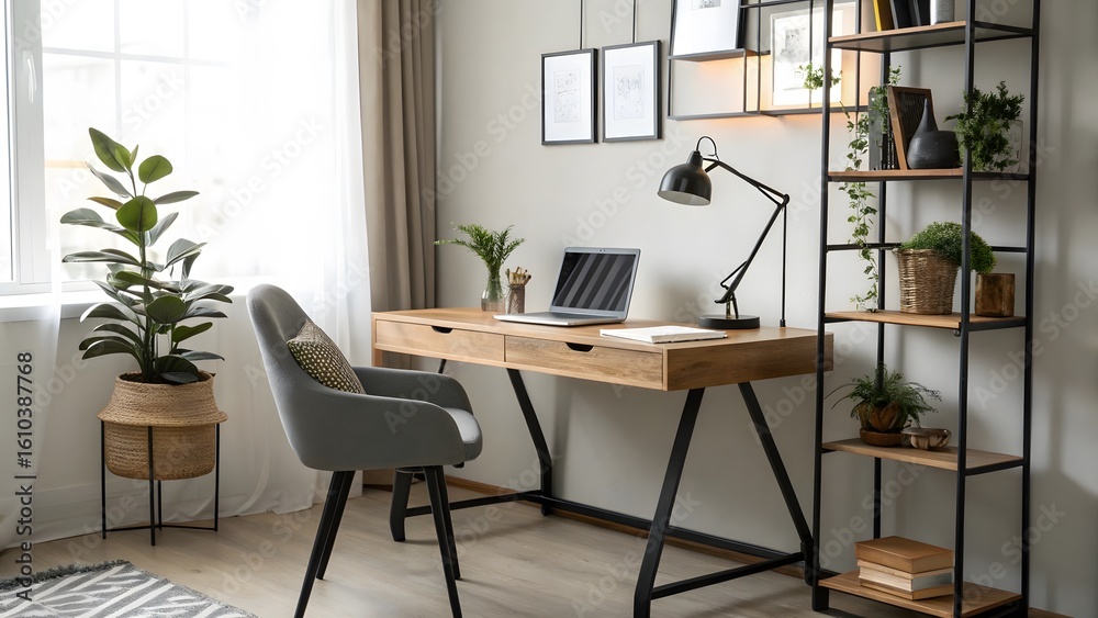 Fototapeta premium Modern Home Office Setup with Natural Elements