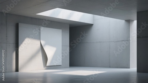 Minimalist Concrete Room with Curved Door and Skylight