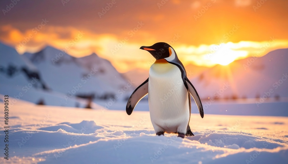 Fototapeta premium Majestic Emperor Penguin at Sunset in Antarctica