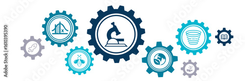 science / research / education in stem subjects vector illustration. Concept related to science, technology, engineering, mathematics as academic subjects in college, school or university.