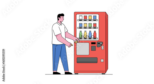 Man using vending machine to buy drink in simple flat illustration