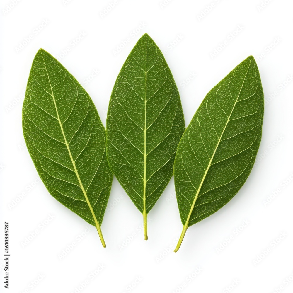 Obraz premium Three green leaves on a white isolate background.