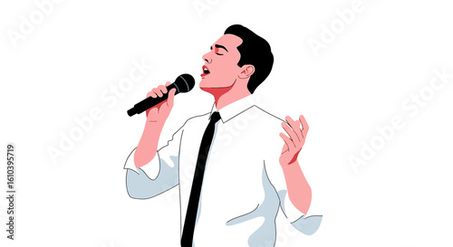 Man singing into microphone minimalist illustration