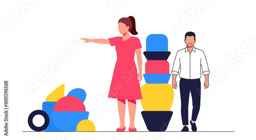 People with abstract pots vector illustration for creative project