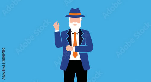 Stylized man with fedora hat illustration in modern flat vector design