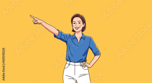Woman pointing direction guidance choice decision vector illustration