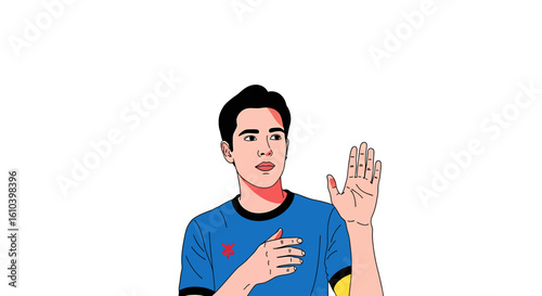 Young adult taking an oath hand raised illustration on white background