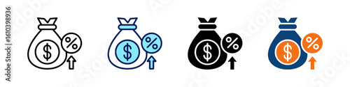 Interest Rate All In One Icon Multi Styles Vector Set