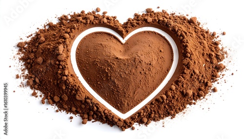 Heart-shaped pile of cocoa powder