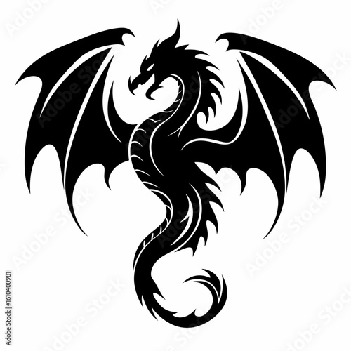 Winged Dragon Silhouette for T-Shirt and Tatto Art