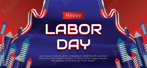 Happy Labor Day Banner with America flag