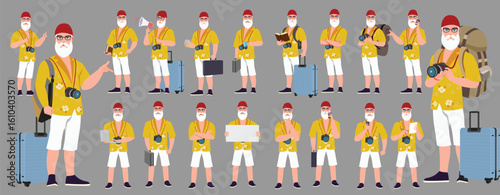 Traveler character model sheet, Character poses, expressions, Walk cycle, Run cycle animated character sequences.