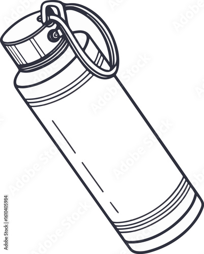 Black and White Outline of a Reusable Water Bottle with Strap