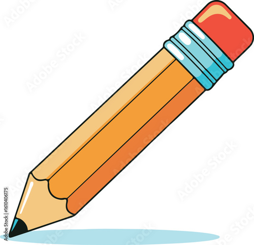 Classic yellow pencil cartoon illustration for education, writing, and creative projects.