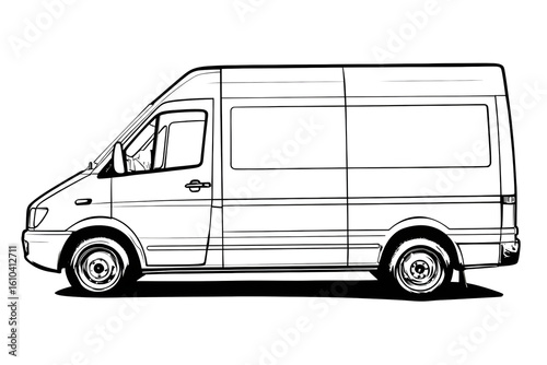 Line Art Detail Delivery Van Illustration Side View Isolated. Ai Generated Images